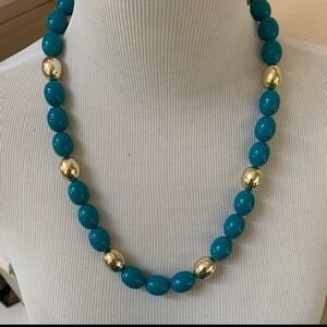 Teal and gold beaded necklace